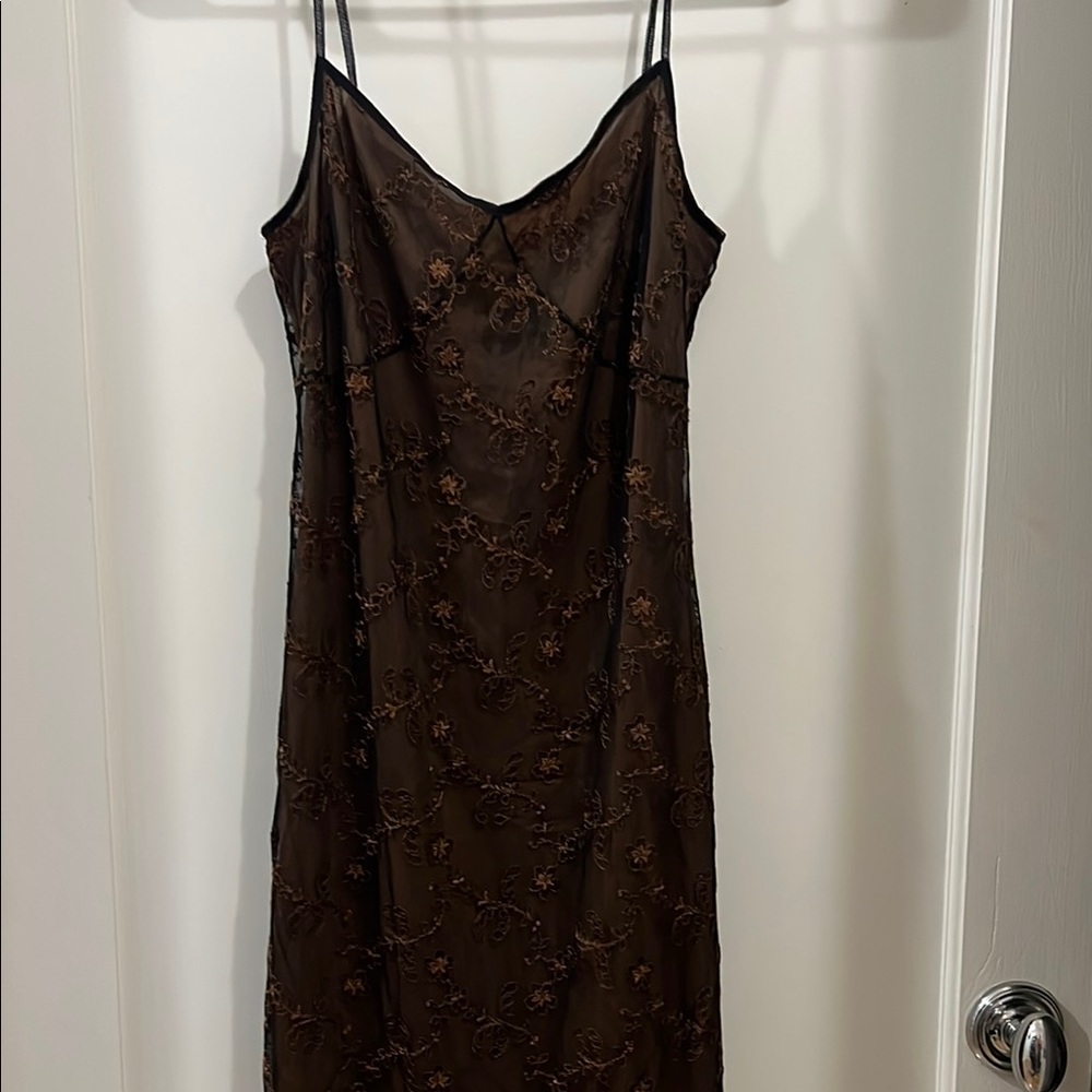 Laundry by Shelli Segal  Elegant Black and Brown Floral Slip Dress